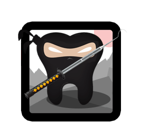 Cartoon of a tooth dressed as a ninja 